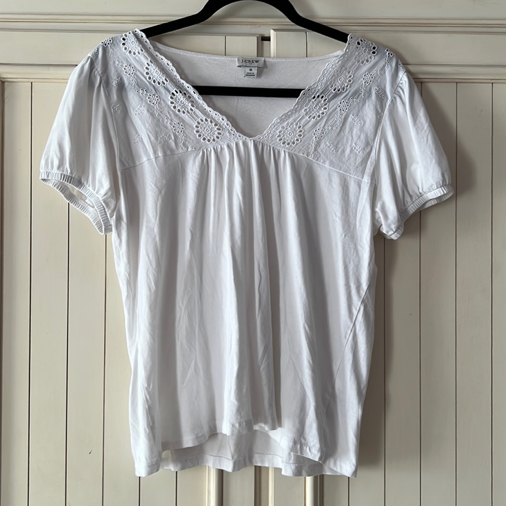 White Embroidered J. Crew Top